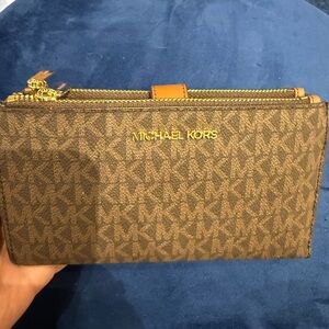 Michael Kors Brown and Gold Double Zip Wristlet
